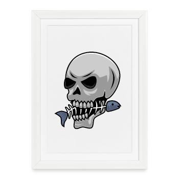 Fishing skull with fish - Framed poster (27 × 37 cm) - white - Front