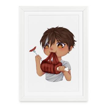Gourmet Chibi - Gerahmtes Poster (27 × 37 cm) - Weiß - Vorne