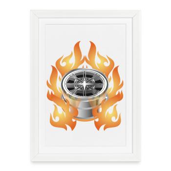 Jante de voiture chaude et brillante avec des flammes - Affiche encadrée (27 × 37 cm) - blanc - Devant