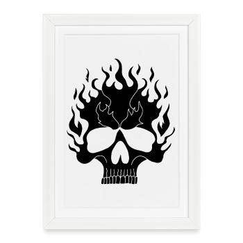 Black Flaming Skull - Framed poster (27 × 37 cm) - white - Front