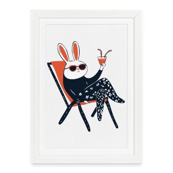 Beach Bunny – Chill Rabbit with Shades & Drink - Framed poster (27 × 37 cm) - white - Front