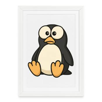 Drôle de pingouin confus aux yeux écarquillés - Affiche encadrée (27 × 37 cm) - blanc - Devant