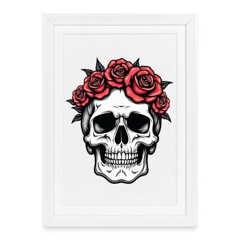 Crâne Couronne Rose - Affiche encadrée (27 × 37 cm) - blanc - Devant