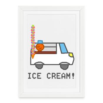 Camion de crème glacée avec une figure souriante - Affiche encadrée (27 × 37 cm) - blanc - Devant