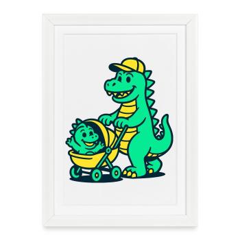 Papa dragon avec poussette - Affiche encadrée (27 × 37 cm) - blanc - Devant