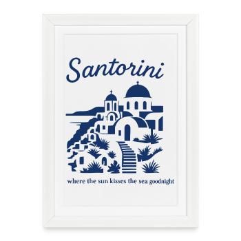 Santorin, couchers de soleil, paysage montagneux - Affiche encadrée (27 × 37 cm) - blanc - Devant