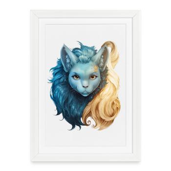 Créature chatte mystique avec crinière bicolore - Affiche encadrée (27 × 37 cm) - blanc - Devant
