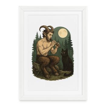 Night Forest Demon Flute Faun - Framed poster (27 × 37 cm) - white - Front
