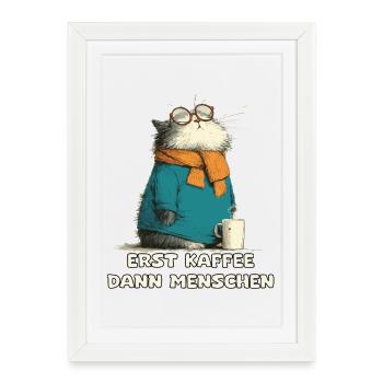 First coffee, then people Cat - Framed poster (27 × 37 cm) - white - Front