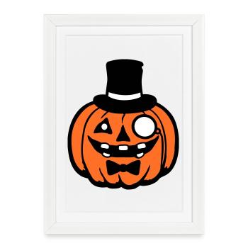 Distingué Citrouille Chapeau Haut de Forme Monocle Halloween Empire - Affiche encadrée (27 × 37 cm) - blanc - Devant