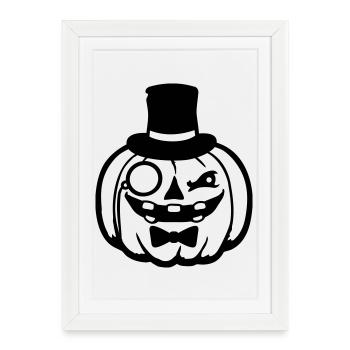 Distingué Citrouille Chapeau Haut de Forme Monocle Halloween Empire - Affiche encadrée (27 × 37 cm) - blanc - Devant