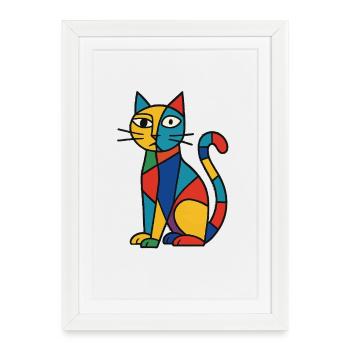 Variété de couleur de chat cubiste - Affiche encadrée (27 × 37 cm) - blanc - Devant