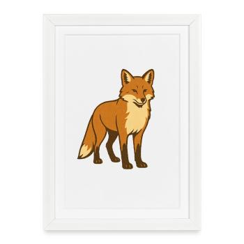 Dessin animé de renard ludique - Affiche encadrée (27 × 37 cm) - blanc - Devant