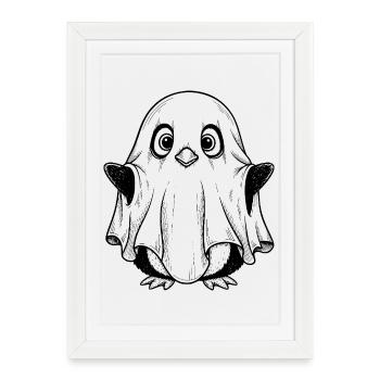 Dessin animé bébé pingouin en costume de fantôme - Affiche encadrée (27 × 37 cm) - blanc - Devant