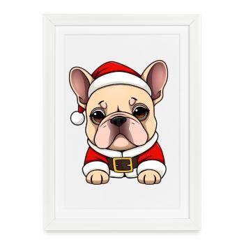 Bouledogue français comme Père Noël Noël - Affiche encadrée (27 × 37 cm) - blanc - Devant