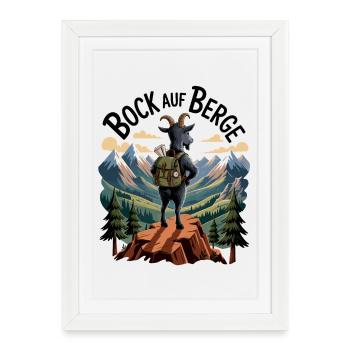 Bock on mountains mountain goat with backpack - Framed poster (27 × 37 cm) - white - Front