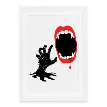 Creepy vampire with bloody fangs in the - Framed poster (27 × 37 cm) - white - Front