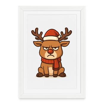 Renne sinistre avec écharpe de Noël - Affiche encadrée (27 × 37 cm) - blanc - Devant