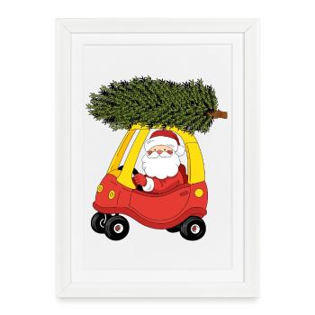 Santa Claus carries a Christmas tree - Framed poster (27 × 37 cm) - white - Front