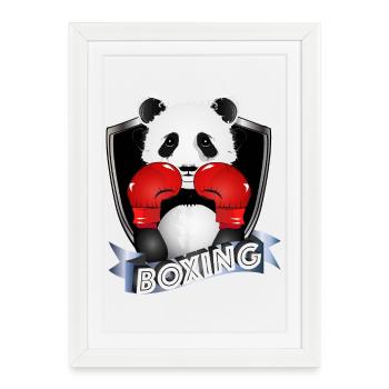 Boxe Panda – Motif animalier amusant - Affiche encadrée (27 × 37 cm) - blanc - Devant