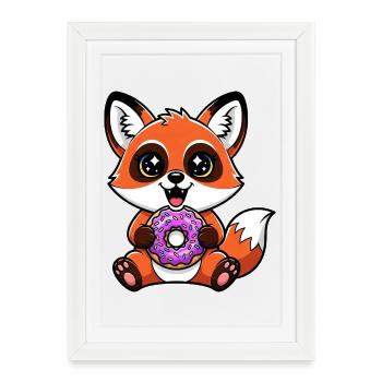 mignon renard dessin animé chibi joie yeux brillants - Affiche encadrée (27 × 37 cm) - blanc - Devant