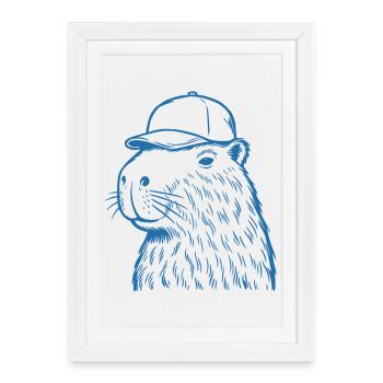 Capybara avec casquette de baseball - Affiche encadrée (27 × 37 cm) - blanc - Devant