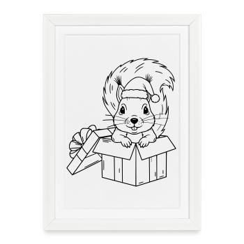 Un mignon écureuil de Noël dans une boîte cadeau - Affiche encadrée (27 × 37 cm) - blanc - Devant