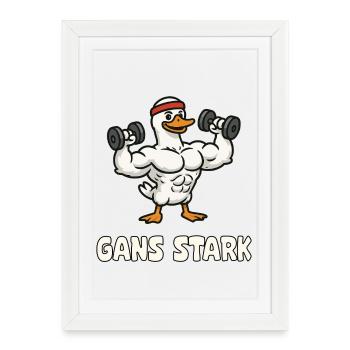 Goose Stark Muscle goose in fitness style - Framed poster (27 × 37 cm) - white - Front