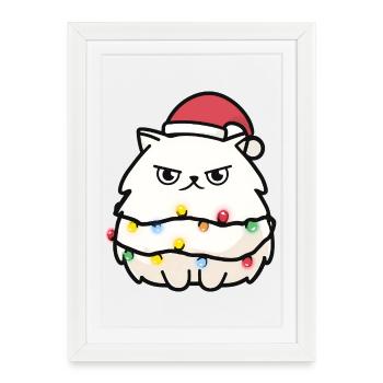 Cuddly kitten with fairy lights - Framed poster (27 × 37 cm) - white - Front