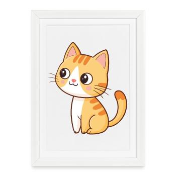 Kawaii orange kitten sitting with mischievous smile - Framed poster (27 × 37 cm) - white - Front