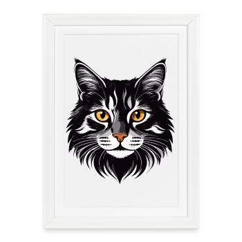 Motif de la tête de chat à poils longs et à poils de chat - Affiche encadrée (27 × 37 cm) - blanc - Devant