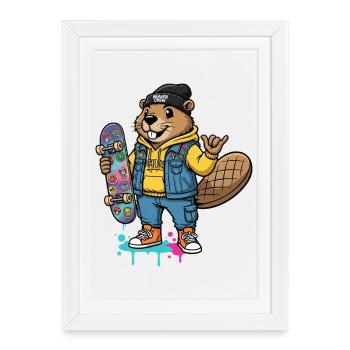 Équipe de Skateboarders Beaver - Affiche encadrée (27 × 37 cm) - blanc - Devant