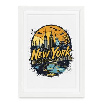 New York City Skyline Liberty Retro Badge Art - Framed poster (27 × 37 cm) - white - Front
