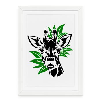 Giraffe with leaves in the background - Framed poster (27 × 37 cm) - white - Front