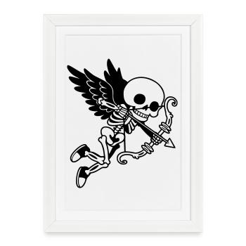 Cupidon Squelette aux ailes noires - Affiche encadrée (27 × 37 cm) - blanc - Devant