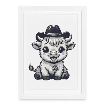 Cow with cowboy hat cartoon - Framed poster (27 × 37 cm) - white - Front