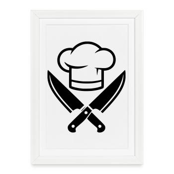 Silhouette de couteau de chapeau de chef - Affiche encadrée (27 × 37 cm) - blanc - Devant