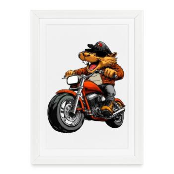 Motocycliste Beaver - Affiche encadrée (27 × 37 cm) - blanc - Devant