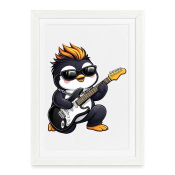 Cool Penguin With Sunglasses Rocker Hairstyle Gita - Framed poster (27 × 37 cm) - white - Front