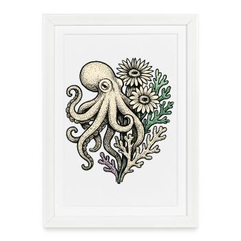 Pieuvre aux fleurs de corail - Affiche encadrée (27 × 37 cm) - blanc - Devant