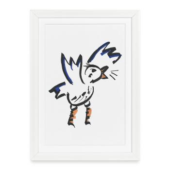 Coq abstrait bleu orange - Affiche encadrée (27 × 37 cm) - blanc - Devant