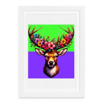 Cerf - Affiche encadrée (27 × 37 cm) - blanc - Devant