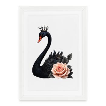 Black Swan Crowned with Rose - Framed poster (27 × 37 cm) - white - Front