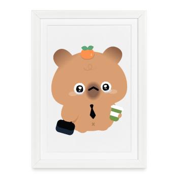 Capybara au café - Affiche encadrée (27 × 37 cm) - blanc - Devant