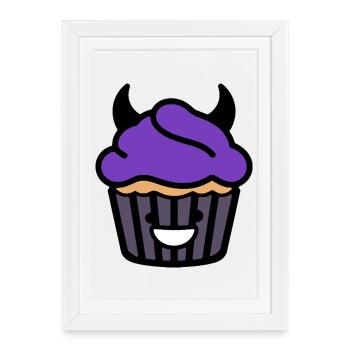 Dark Cute Cupcake Devil Kawaii Food Design - Framed poster (27 × 37 cm) - white - Front