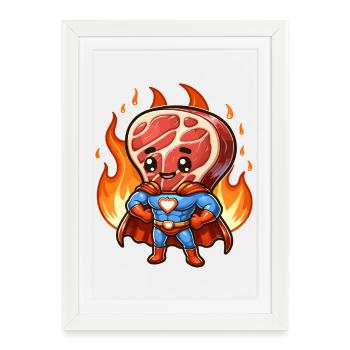 Cool Grill Superhero Steak Griller BBQ Hero - Framed poster (27 × 37 cm) - white - Front