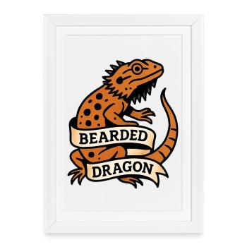 Dragon Barbu Pogona Reptile Illustration - Affiche encadrée (27 × 37 cm) - blanc - Devant