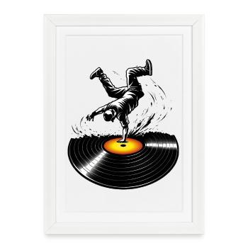 Hip Hop Breakdance Vinyl Design de rue - Affiche encadrée (27 × 37 cm) - blanc - Devant