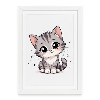 Dessin animé mignon du chaton gris - Affiche encadrée (27 × 37 cm) - blanc - Devant