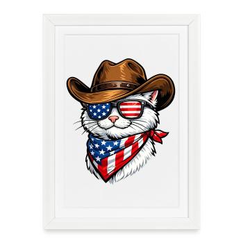 Cat Cowboy USA - Affiche encadrée (27 × 37 cm) - blanc - Devant